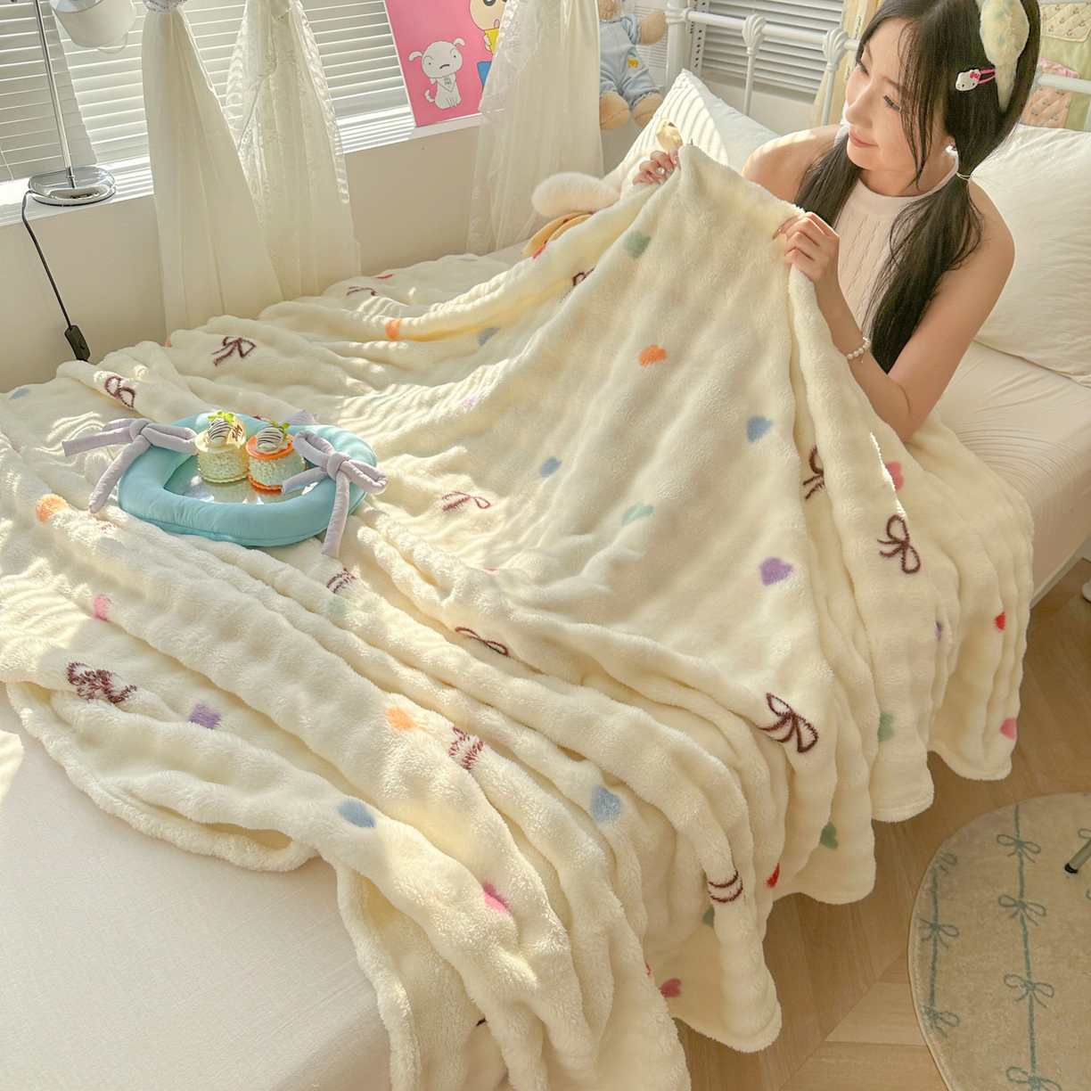 91家纺网 家纺一手货源 找家纺 韩巢家纺 2025新款高克重泡泡绒毛毯多功能牛奶绒毯子支持跨境电商 温馨