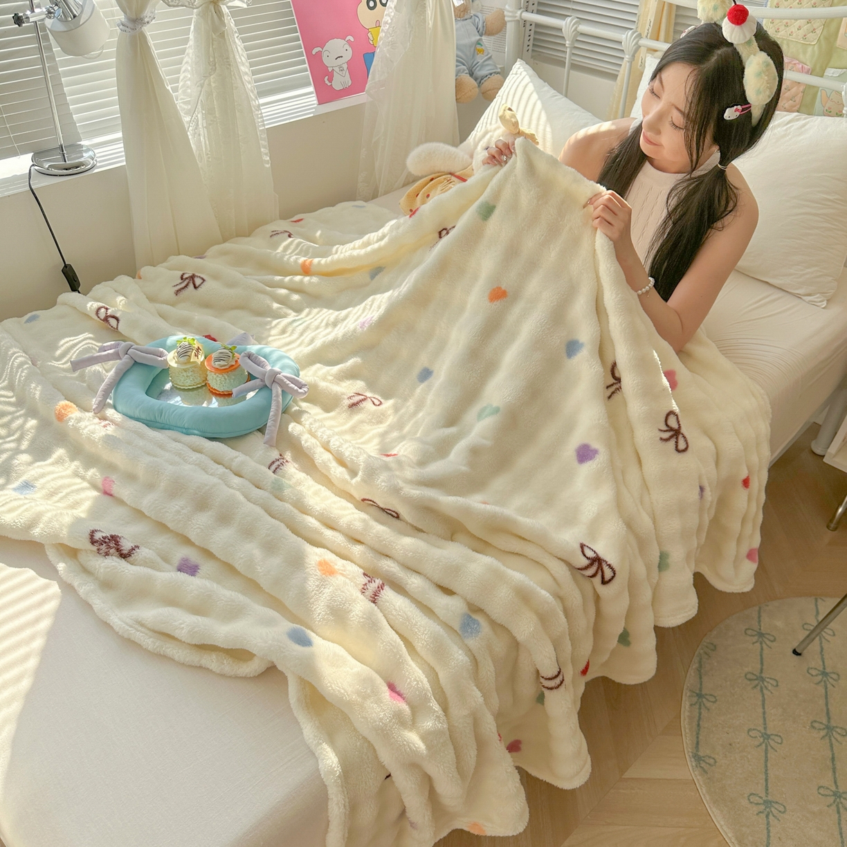 91家纺网 家纺一手货源 找家纺 韩巢家纺 2025新款高克重泡泡绒毛毯多功能牛奶绒毯子支持跨境电商 温馨