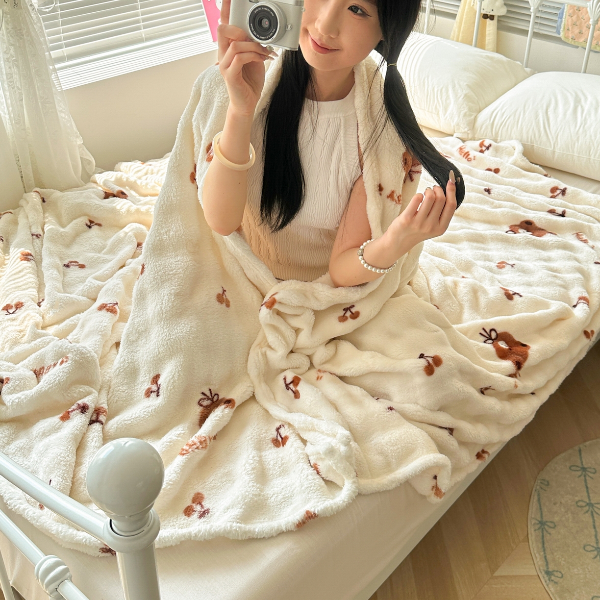 91家纺网 家纺一手货源 找家纺 韩巢家纺 2025新款高克重泡泡绒毛毯多功能牛奶绒毯子支持跨境电商 樱桃小熊