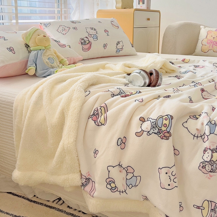 小叮当家纺仓储工厂店 买家秀 爆款花型2025新款牛奶绒洛丽塔小清新印花系列毛毯毯子 小甜猫