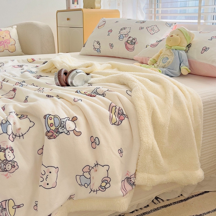 91家纺网 家纺一手货源 找家纺 小叮当家纺仓储工厂店 买家秀 爆款花型2025新款牛奶绒洛丽塔小清新印花系列毛毯毯子 小甜猫