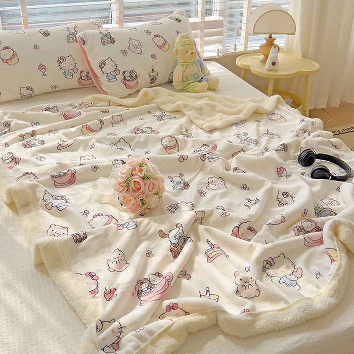 91家纺网 家纺一手货源 找家纺 小叮当家纺仓储工厂店 买家秀 爆款花型2025新款牛奶绒洛丽塔小清新印花系列毛毯毯子 小甜猫