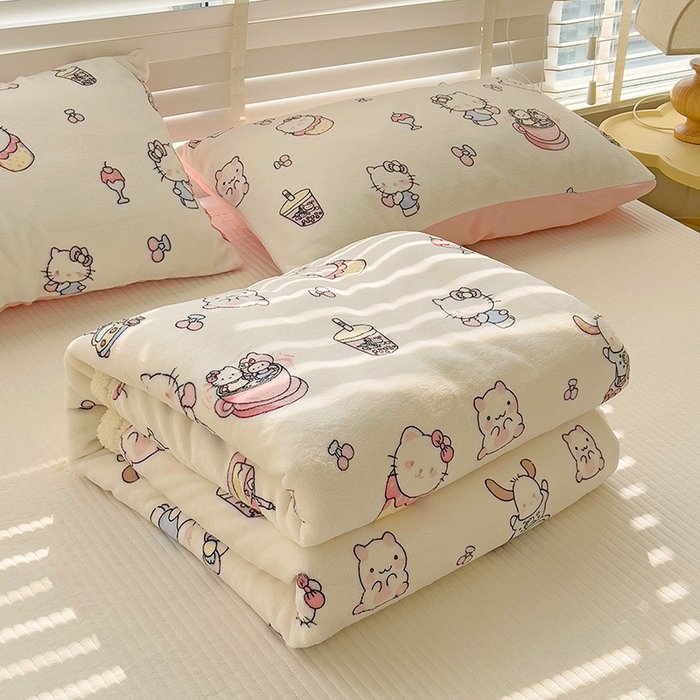 91家纺网 家纺一手货源 找家纺 小叮当家纺仓储工厂店 买家秀 爆款花型2025新款牛奶绒洛丽塔小清新印花系列毛毯毯子 小甜猫