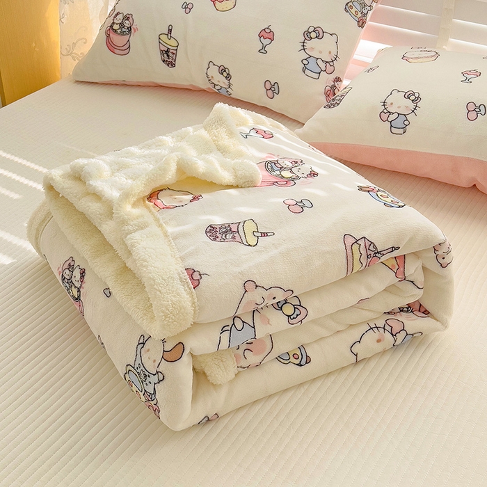 91家纺网 家纺一手货源 找家纺 小叮当家纺仓储工厂店 买家秀 爆款花型2025新款牛奶绒洛丽塔小清新印花系列毛毯毯子 小甜猫