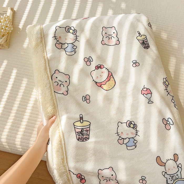 91家纺网 家纺一手货源 找家纺 小叮当家纺仓储工厂店 买家秀 爆款花型2025新款牛奶绒洛丽塔小清新印花系列毛毯毯子 小甜猫