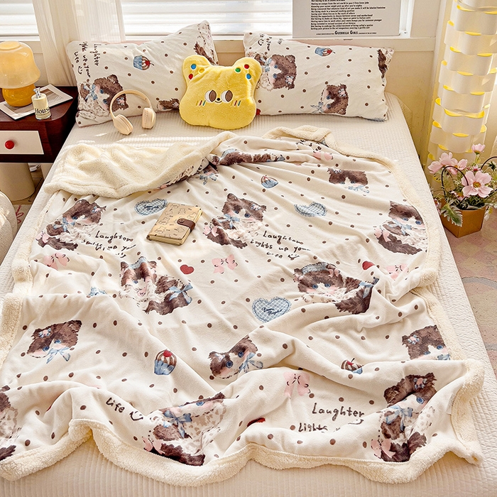 91家纺网 家纺一手货源 找家纺 小叮当家纺仓储工厂店 买家秀 爆款花型2025新款牛奶绒洛丽塔小清新印花系列毛毯毯子 猫咪公主