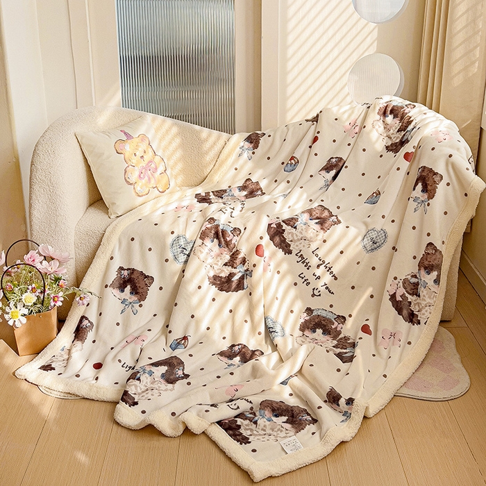 91家纺网 家纺一手货源 找家纺 小叮当家纺仓储工厂店 买家秀 爆款花型2025新款牛奶绒洛丽塔小清新印花系列毛毯毯子 猫咪公主