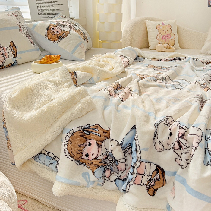 小叮当家纺仓储工厂店 买家秀 爆款花型2025新款牛奶绒洛丽塔小清新印花系列毛毯毯子 甜美女孩