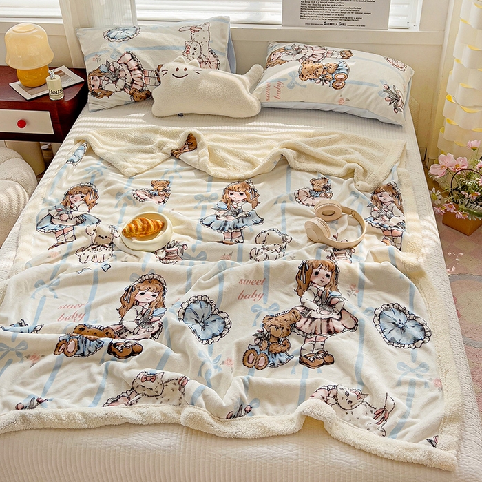 91家纺网 家纺一手货源 找家纺 小叮当家纺仓储工厂店 买家秀 爆款花型2025新款牛奶绒洛丽塔小清新印花系列毛毯毯子 甜美女孩