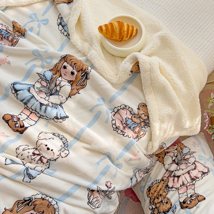 91家纺网 家纺一手货源 找家纺 小叮当家纺仓储工厂店 买家秀 爆款花型2025新款牛奶绒洛丽塔小清新印花系列毛毯毯子 甜美女孩