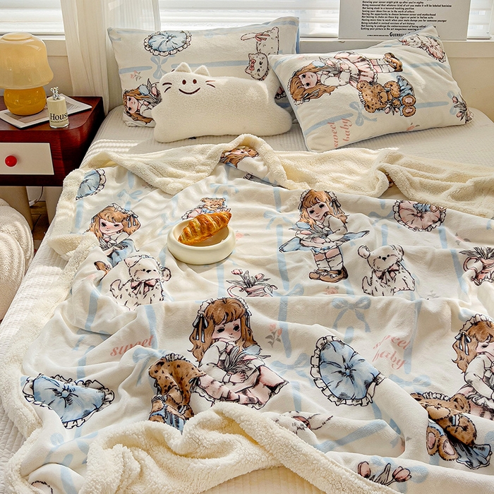 91家纺网 家纺一手货源 找家纺 小叮当家纺仓储工厂店 买家秀 爆款花型2025新款牛奶绒洛丽塔小清新印花系列毛毯毯子 甜美女孩