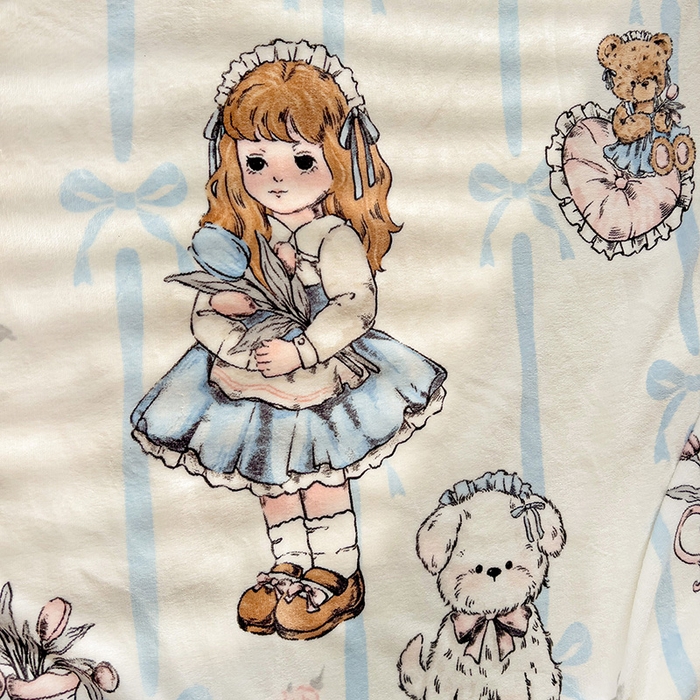 91家纺网 家纺一手货源 找家纺 小叮当家纺仓储工厂店 买家秀 爆款花型2025新款牛奶绒洛丽塔小清新印花系列毛毯毯子 甜美女孩