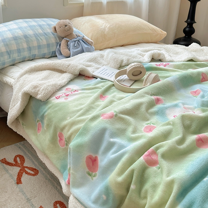 91家纺网 家纺一手货源 找家纺 小叮当家纺仓储工厂店 买家秀 爆款花型2025新款牛奶绒洛丽塔小清新印花系列毛毯毯子 遇见