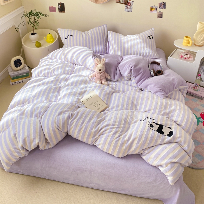 91家纺网 家纺一手货源 找家纺 小叮当家纺仓储工厂店 买家秀 爆款花型2025新款小清新绣花四件套系列-永恒韵律 永恒韵律-紫胖胖