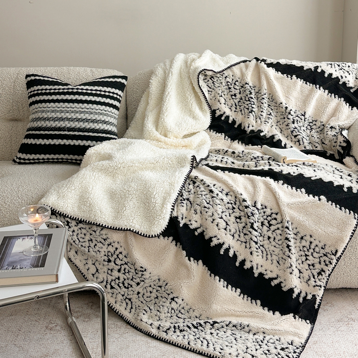 91家纺网 家纺一手货源 找家纺 小叮当家纺仓储工厂店 买家秀 爆款花型2025新款阳离子高克重羊羔绒保暖毯子外贸毯子 墨韵松雪