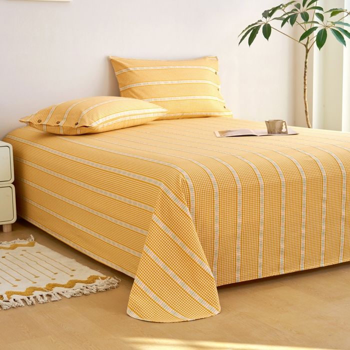 91家纺网 家纺一手货源 找家纺 织雅漫 2025新款非遗加厚全棉色织老粗布床单款-梵高向日葵 梵高双花-黄