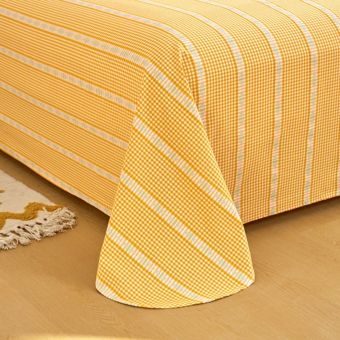 91家纺网 家纺一手货源 找家纺 织雅漫 2025新款非遗加厚全棉色织老粗布床单款-梵高向日葵 梵高双花-黄