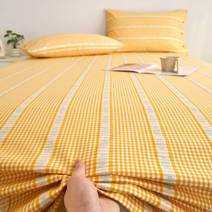 91家纺网 家纺一手货源 找家纺 织雅漫 2025新款非遗加厚全棉色织老粗布床单款-梵高向日葵 梵高双花-黄