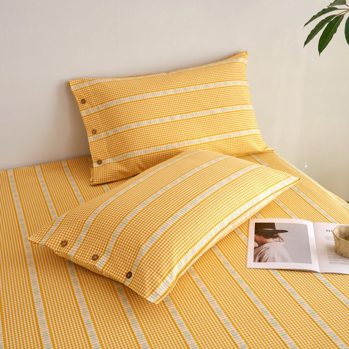 91家纺网 家纺一手货源 找家纺 织雅漫 2025新款非遗加厚全棉色织老粗布床单款-梵高向日葵 梵高双花-黄