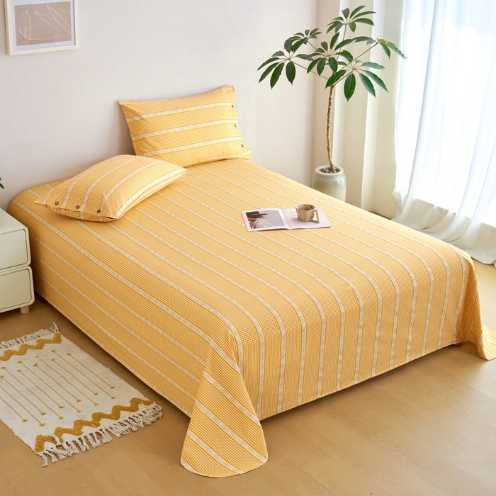 91家纺网 家纺一手货源 找家纺 织雅漫 2025新款非遗加厚全棉色织老粗布床单款-梵高向日葵 梵高双花-黄