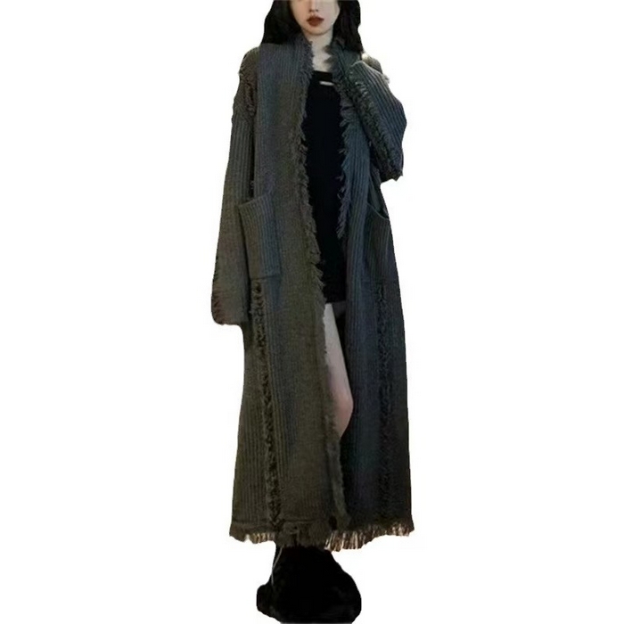 91家纺网 家纺一手货源 找家纺 （总）洛兰沙家居馆 只代发 拉风针织开衫女秋季新款慵懒风长款流苏设计感软糯时尚宽松毛衣女大衣