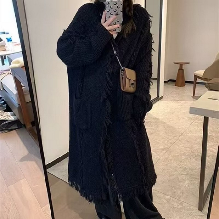 （总）洛兰沙家居馆 只代发 拉风针织开衫女秋季新款慵懒风长款流苏设计感软糯时尚宽松毛衣女大衣
