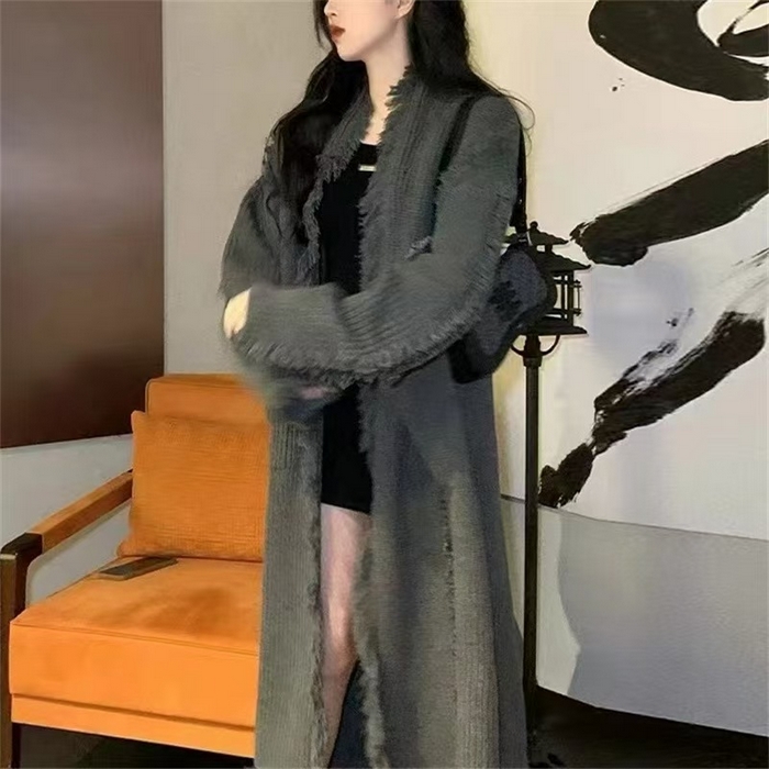 91家纺网 家纺一手货源 找家纺 （总）洛兰沙家居馆 只代发 拉风针织开衫女秋季新款慵懒风长款流苏设计感软糯时尚宽松毛衣女大衣