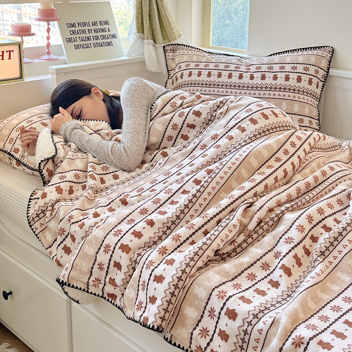 91家纺网 家纺一手货源 找家纺 （总）小叮当家纺仓储工厂店 买家秀 爆款花型2025新款英伦风高克重羊羔绒牛奶绒贝壳边毯子外贸毯子