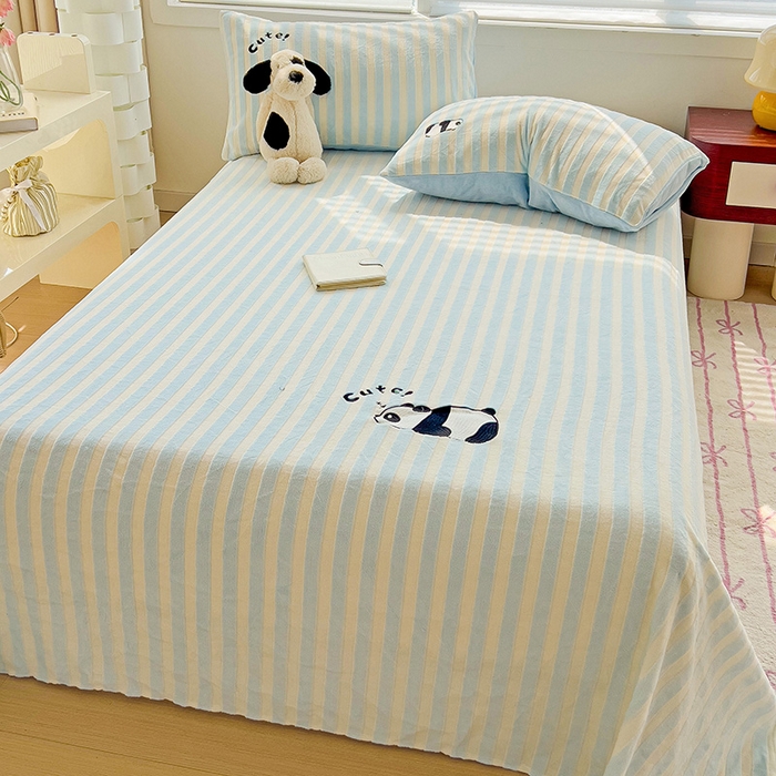 91家纺网 家纺一手货源 找家纺 （总）小叮当家纺仓储工厂店 买家秀 爆款花型2025新款小清新绣花牛奶绒经典条纹系列单品床单床笠床单床笠单件