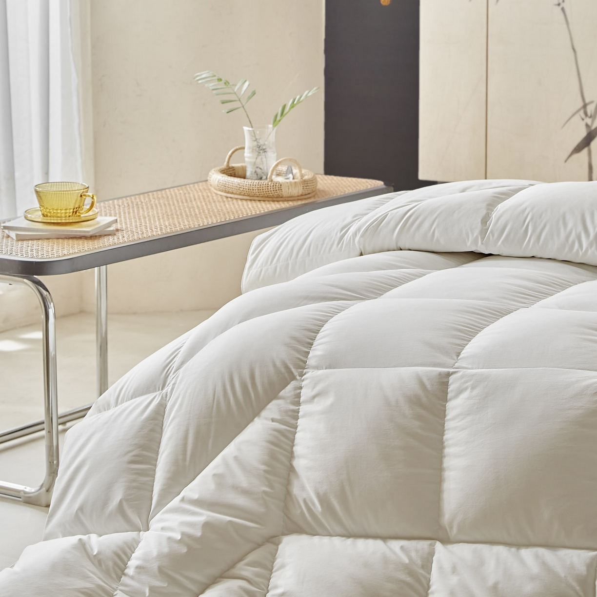 91家纺网 家纺一手货源 找家纺 （总）暖羽屋羽绒馆 2025新款纯色95白鹅绒芯 人体工学鹅绒被子双人加厚2米冬被 春秋被被子被芯