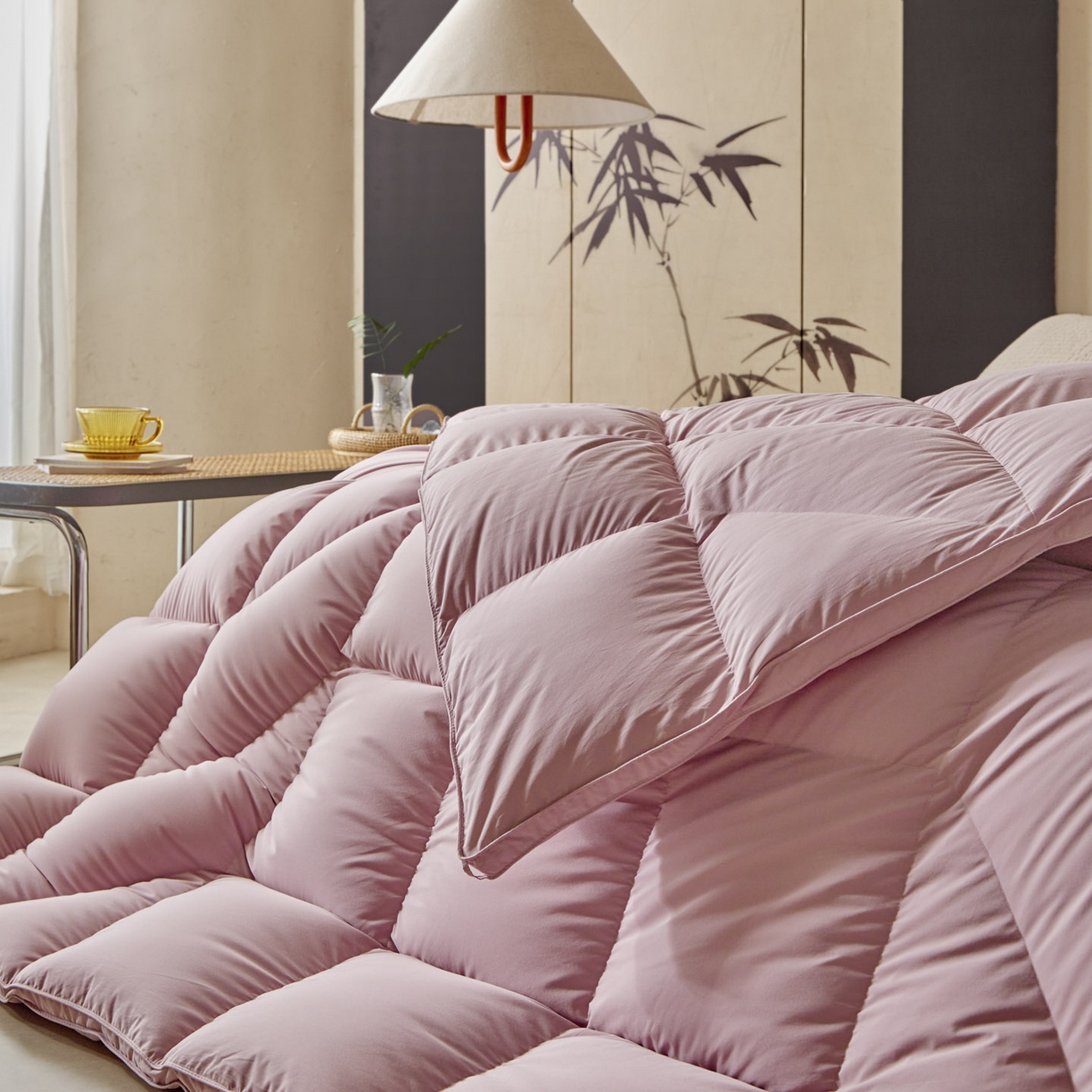 91家纺网 家纺一手货源 找家纺 暖羽屋羽绒馆 2025新款纯色95白鹅绒芯 人体工学鹅绒被子双人加厚2米冬被 春秋被被子被芯 人体工程学被-粉