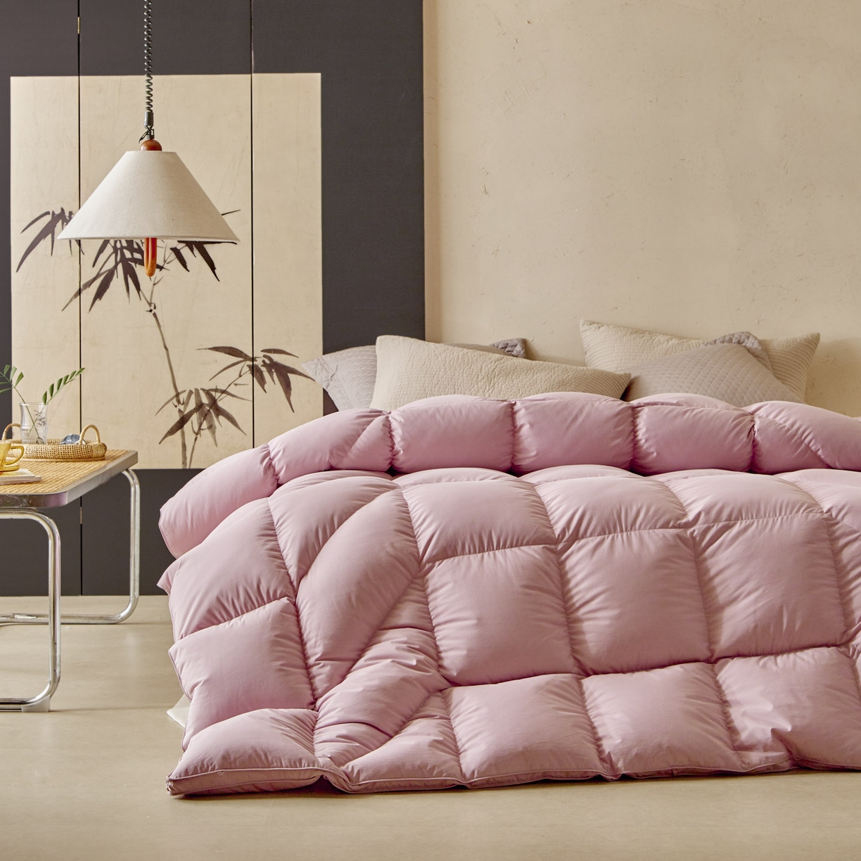 91家纺网 家纺一手货源 找家纺 暖羽屋羽绒馆 2025新款纯色95白鹅绒芯 人体工学鹅绒被子双人加厚2米冬被 春秋被被子被芯 人体工程学被-粉