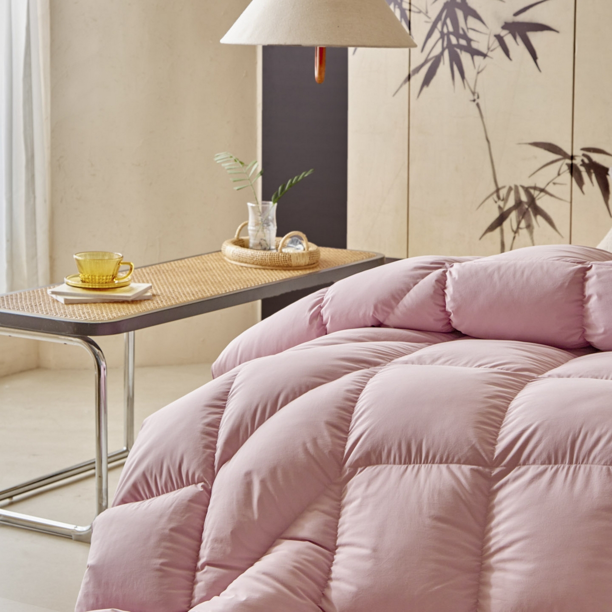 91家纺网 家纺一手货源 找家纺 暖羽屋羽绒馆 2025新款纯色95白鹅绒芯 人体工学鹅绒被子双人加厚2米冬被 春秋被被子被芯 人体工程学被-粉