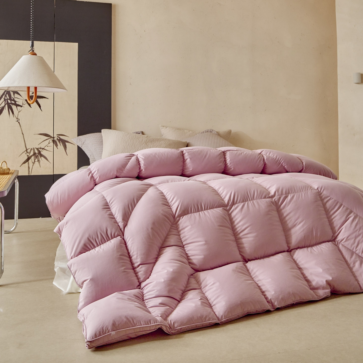 91家纺网 家纺一手货源 找家纺 暖羽屋羽绒馆 2025新款纯色95白鹅绒芯 人体工学鹅绒被子双人加厚2米冬被 春秋被被子被芯 人体工程学被-粉