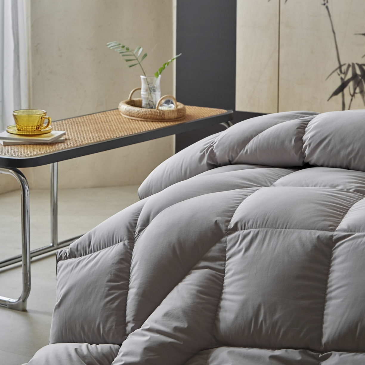 91家纺网 家纺一手货源 找家纺 暖羽屋羽绒馆 2025新款纯色95白鹅绒芯 人体工学鹅绒被子双人加厚2米冬被 春秋被被子被芯 人体工程学被-灰