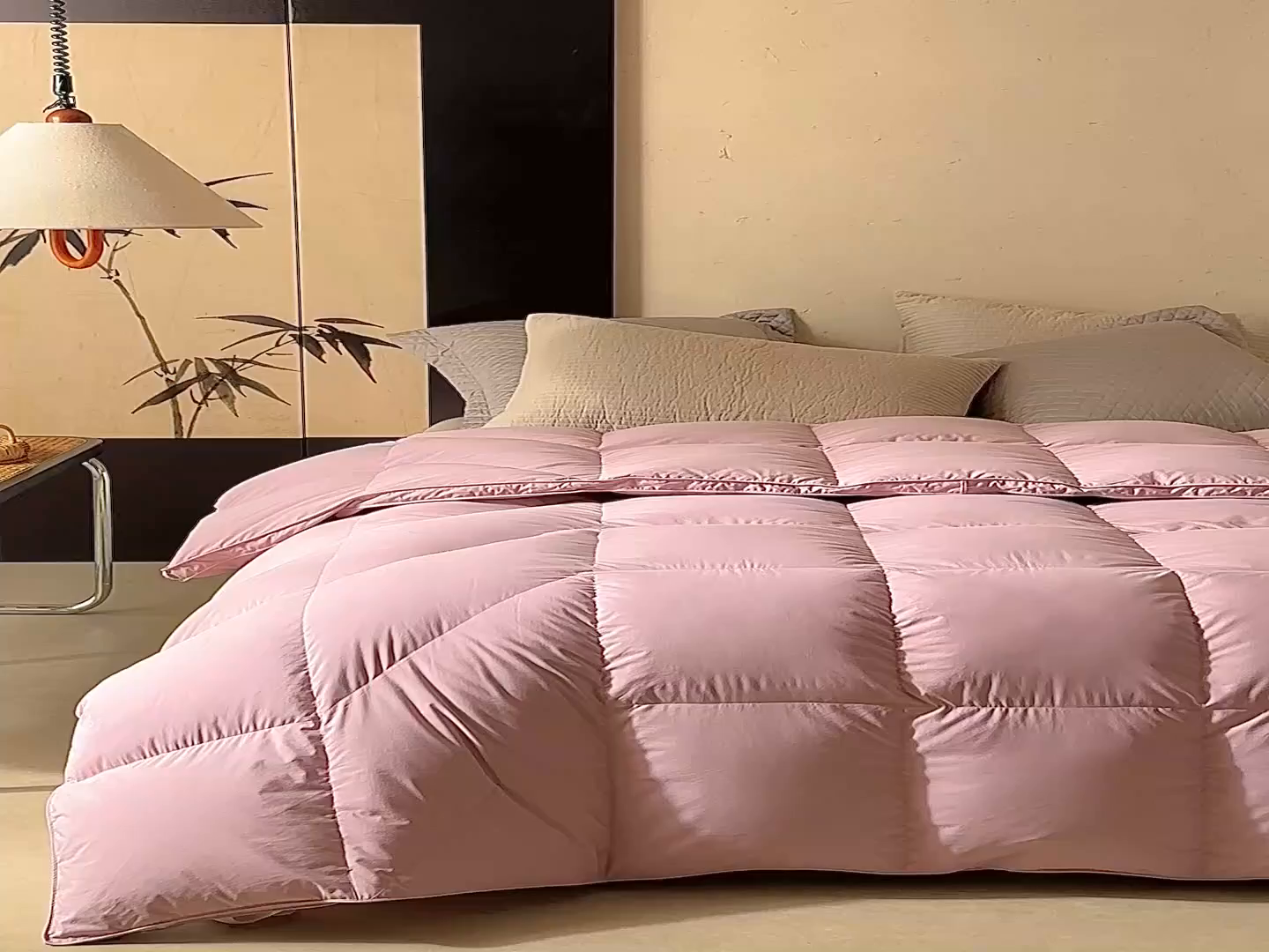 91家纺网 家纺一手货源 找家纺 暖羽屋羽绒馆 2025新款纯色95白鹅绒芯 人体工学鹅绒被子双人加厚2米冬被 春秋被被子被芯 人体工程学被-粉