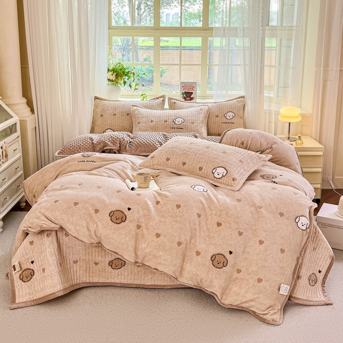 91家纺网 家纺一手货源 找家纺 （总）尚美 2025新款豆豆绒高克重床盖被套四件套