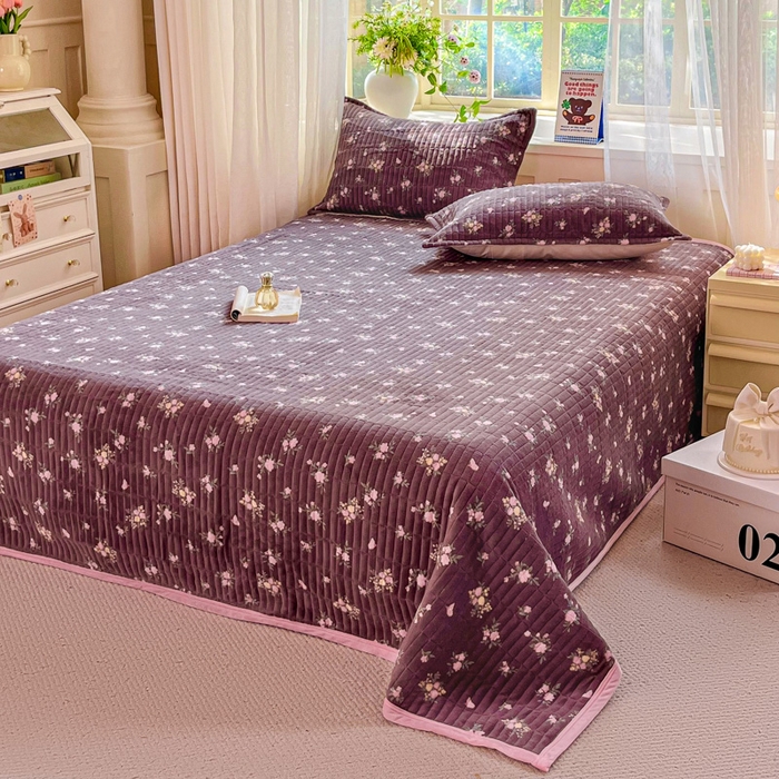 91家纺网 家纺一手货源 找家纺 尚美 2025新款豆豆绒高克重床盖被套四件套 花蕾