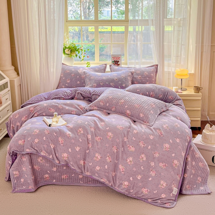 尚美 2025新款豆豆绒高克重床盖被套四件套 花梦