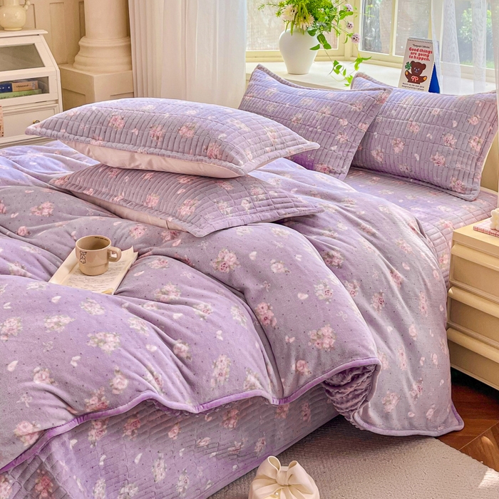 91家纺网 家纺一手货源 找家纺 尚美 2025新款豆豆绒高克重床盖被套四件套 花梦