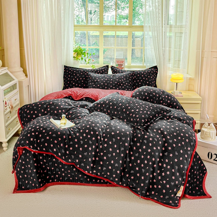 尚美 2025新款豆豆绒高克重床盖被套四件套 花田