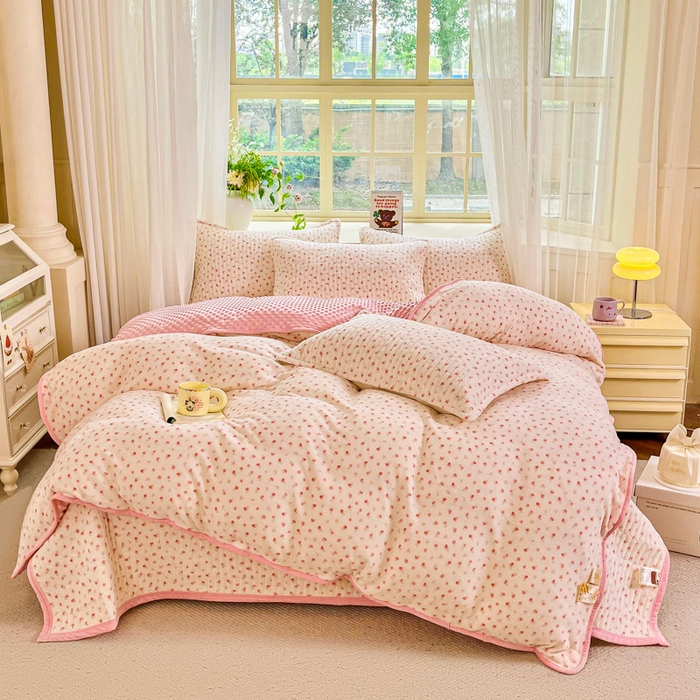 尚美 2025新款豆豆绒高克重床盖被套四件套 花园