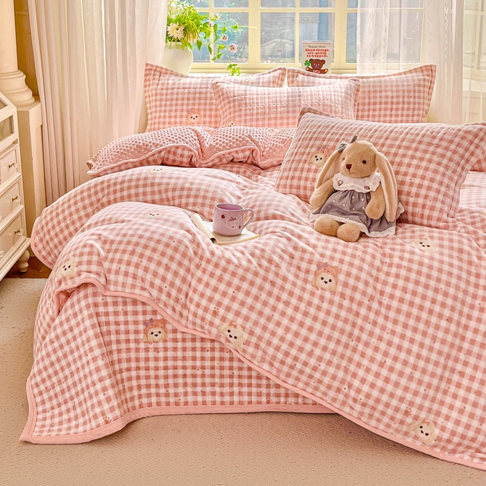 91家纺网 家纺一手货源 找家纺 尚美 2025新款豆豆绒高克重床盖被套四件套 可爱狗