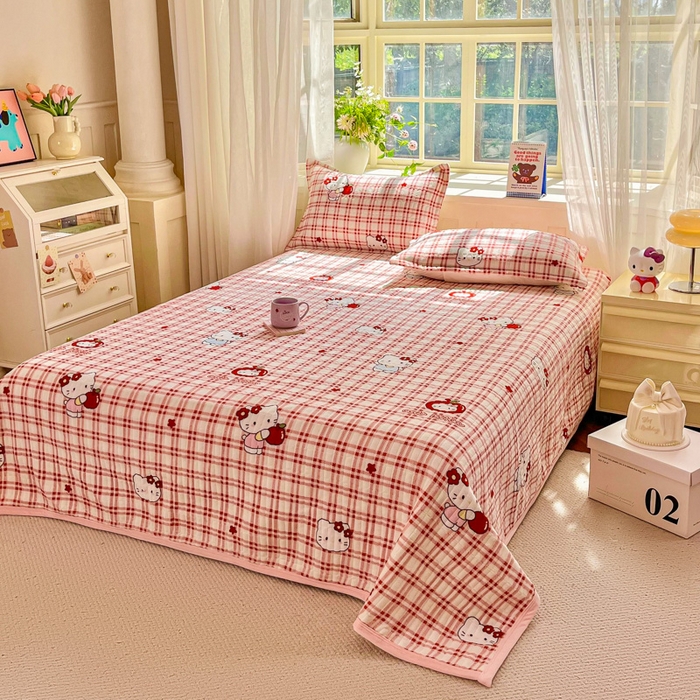 91家纺网 家纺一手货源 找家纺 尚美 2025新款豆豆绒高克重床盖被套四件套 苹果KT猫