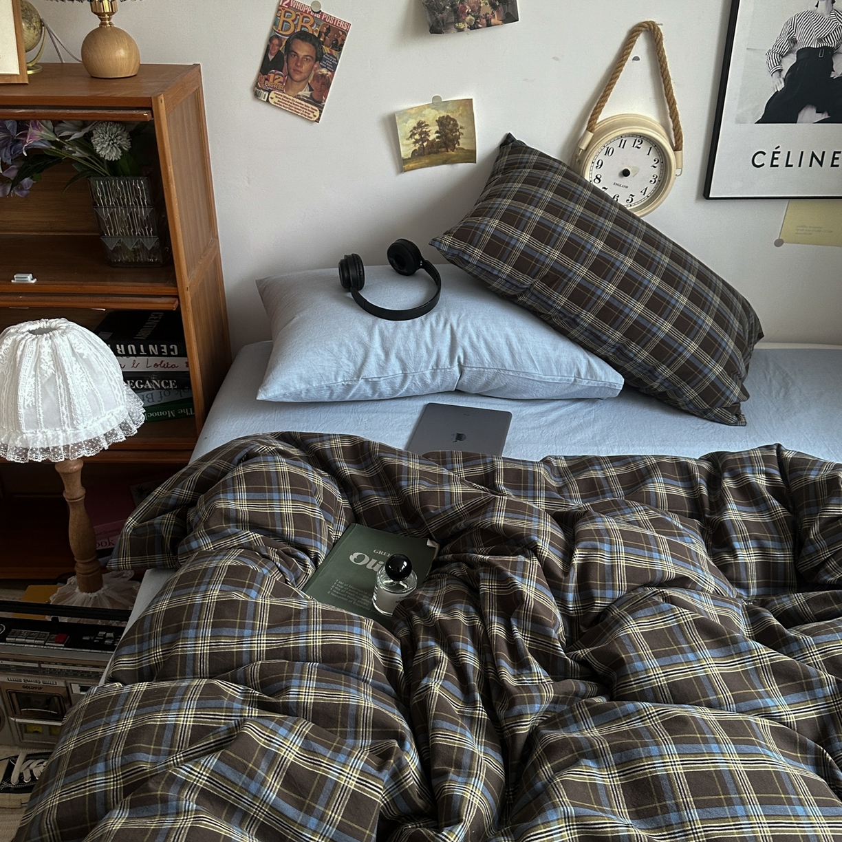 91家纺网 家纺一手货源 找家纺 （总）对白 2025新款全棉色织水洗棉四件套-查尔斯学院【提供买家秀】