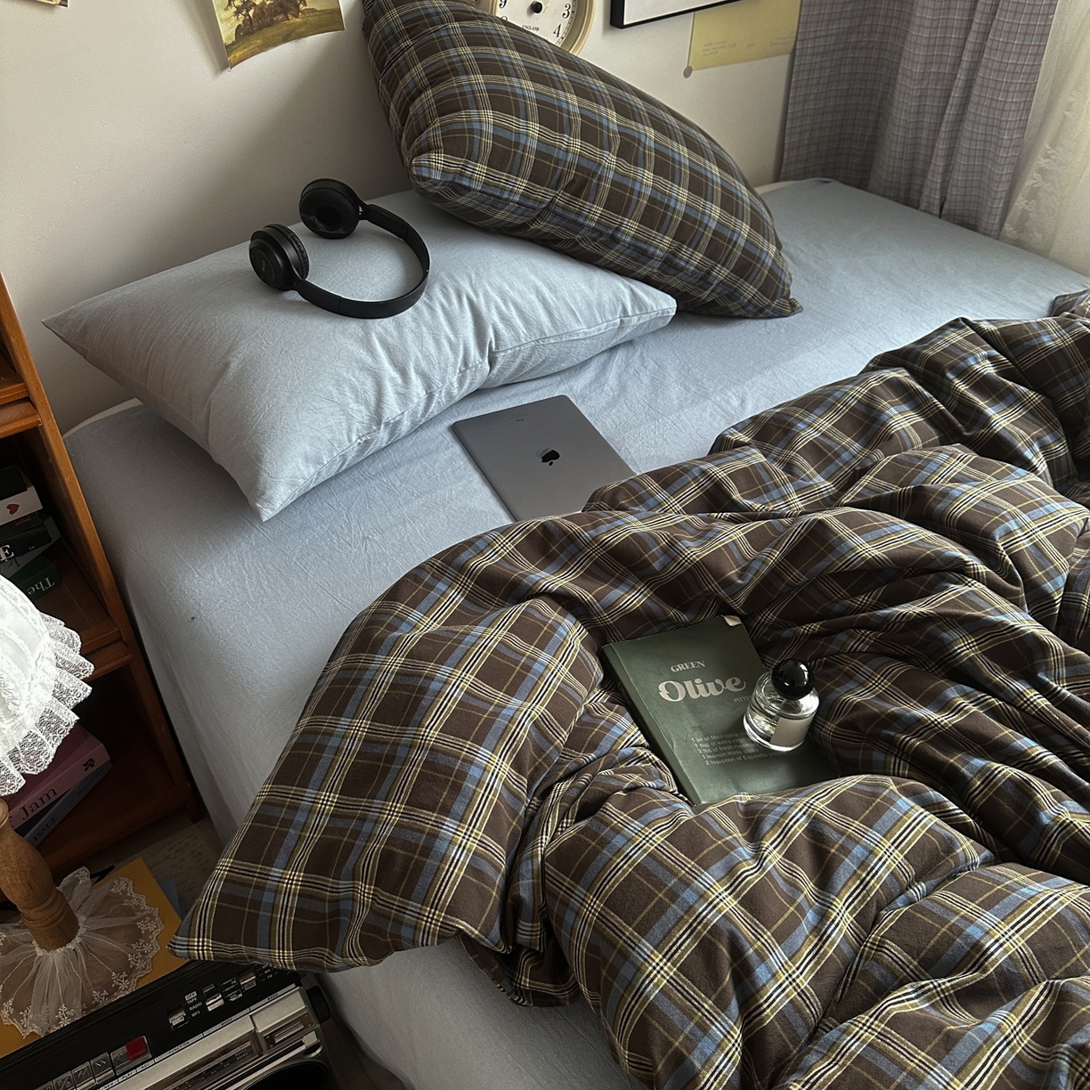 91家纺网 家纺一手货源 找家纺 对白 2025新款全棉色织水洗棉四件套-查尔斯学院 查尔斯学院-枕套格子