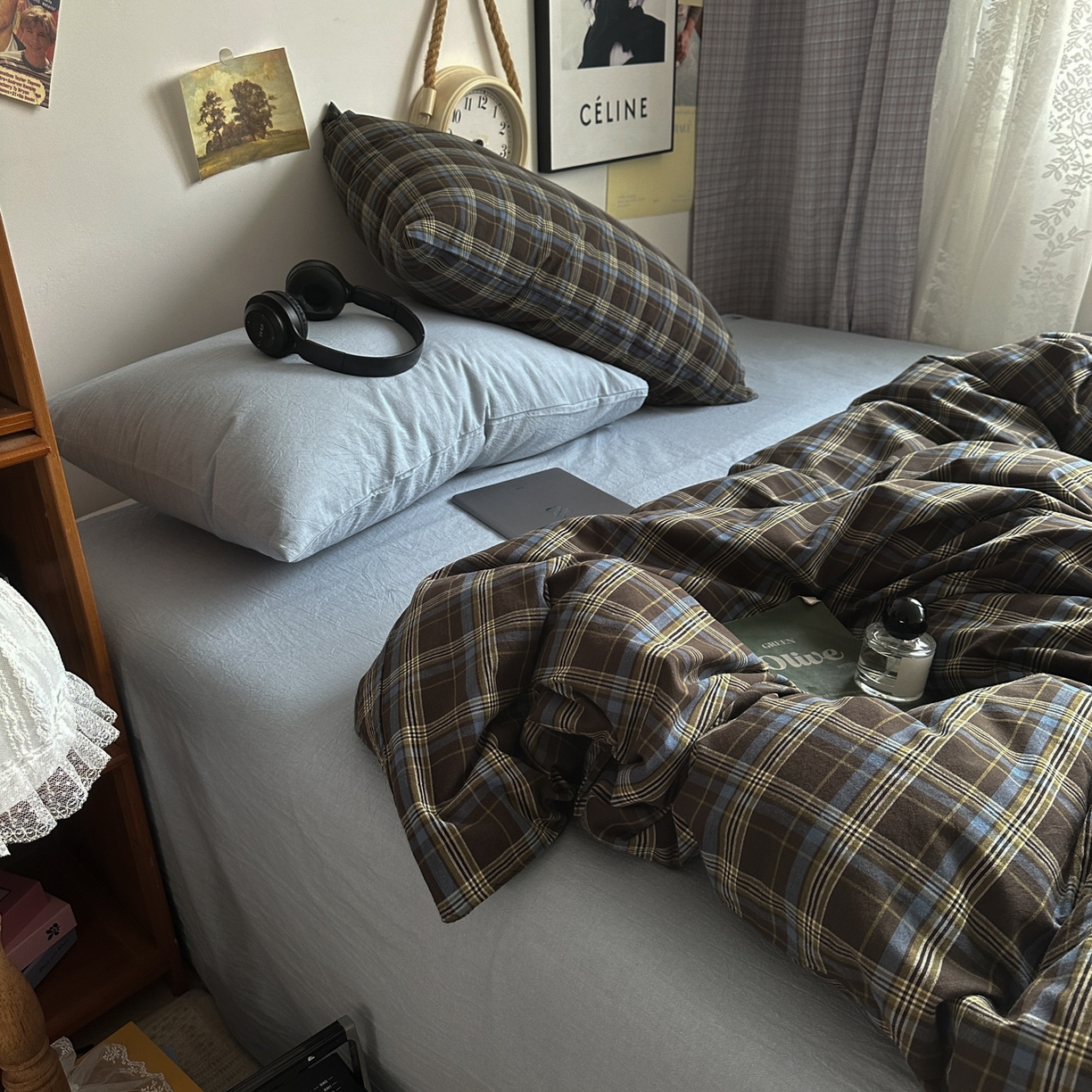 91家纺网 家纺一手货源 找家纺 对白 2025新款全棉色织水洗棉四件套-查尔斯学院 查尔斯学院-枕套格子