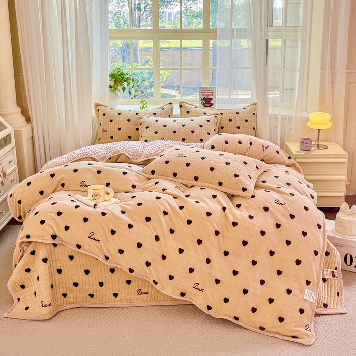 尚美 2025新款豆豆绒高克重床盖被套四件套 心语