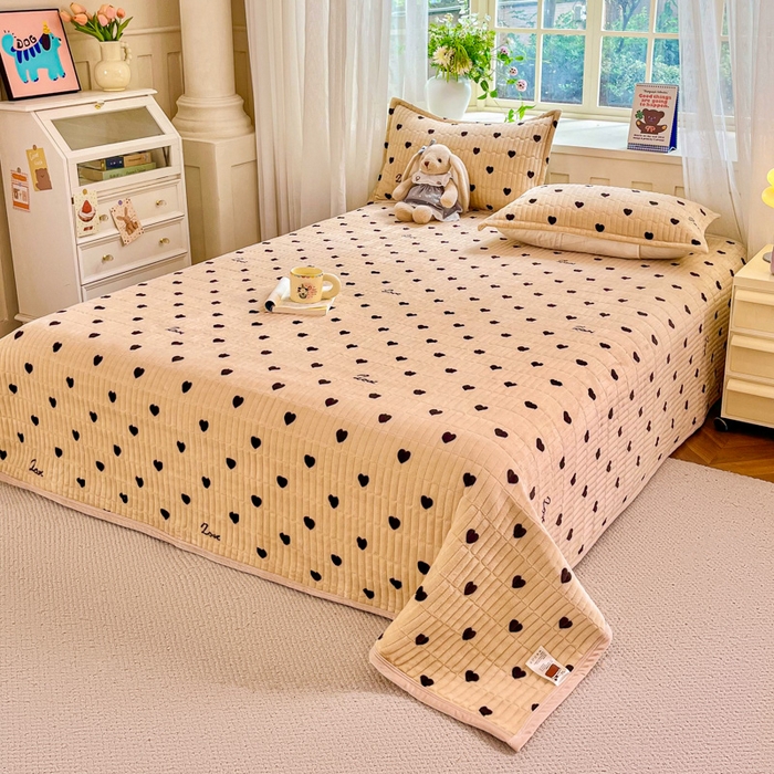 91家纺网 家纺一手货源 找家纺 尚美 2025新款豆豆绒高克重床盖被套四件套 心语