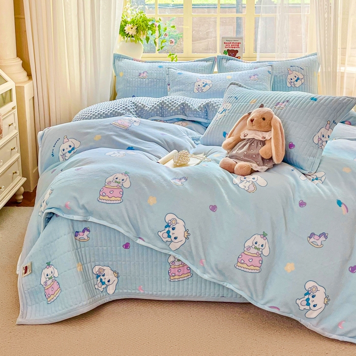 91家纺网 家纺一手货源 找家纺 尚美 2025新款豆豆绒高克重床盖被套四件套 玉桂狗